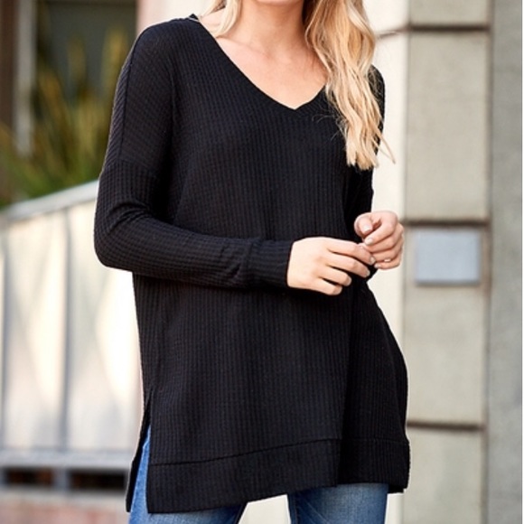 Waffle Knit V-Neck Sweater - Navy 14001 - Picture 2 of 8